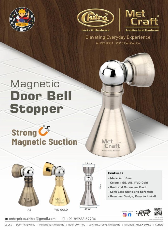 Met Craft Heavy Duty Zinc Alloy 4 inch Doll Door Magnetic Stopper Soft-Catch | Door Magnets to Hold Door | Door Magnet 360' Angle Hold with Screw Fitting .Pack of 1 (Antique Brass) - Image 5